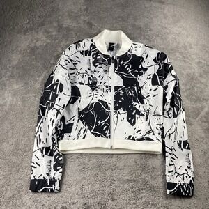 Adidas Printed Cropped Bomber Jacket Womens XS Black White Full Zip